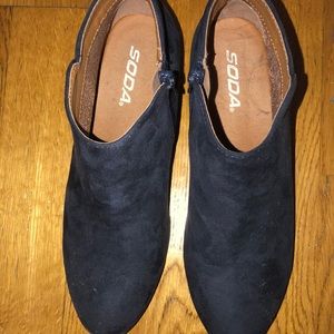 Navy suede ankle bootie